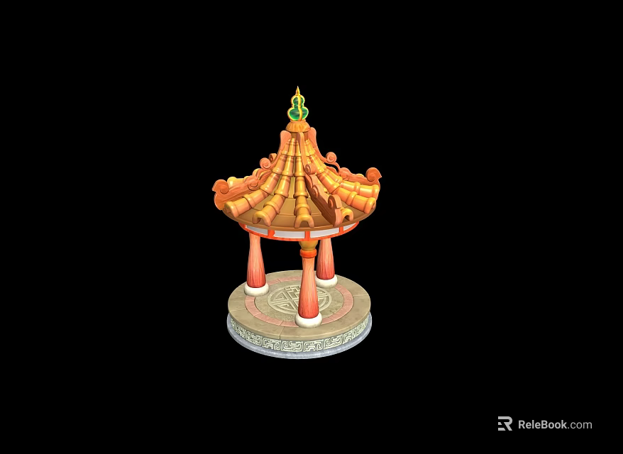 Traditional Chinese Pavilion With Tiled Roof And Stone Base Columns 3d model 