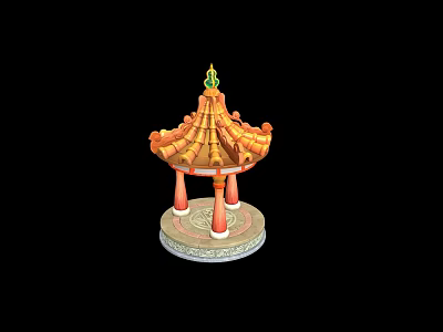 Traditional Chinese Pavilion With Tiled Roof And Stone Base Columns 3d model