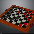 Classic Checkerboard Game Board With Red Border Black White Squares And Pieces