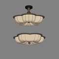 Elegant Petal Shaped Ceiling Light With Beige Fabric Shade And Brown Metal Trim
