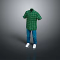 Casual Green Plaid Shirt Outfit With Blue Jeans And White Sneakers