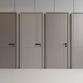 Modern Four Gray Hinged Doors With Different Handles In Minimalist Interior Design 3d model