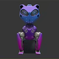 Futuristic Robot Pet Cat With Purple Blue Pink Body Mechanical Legs And Glowing Eyes
