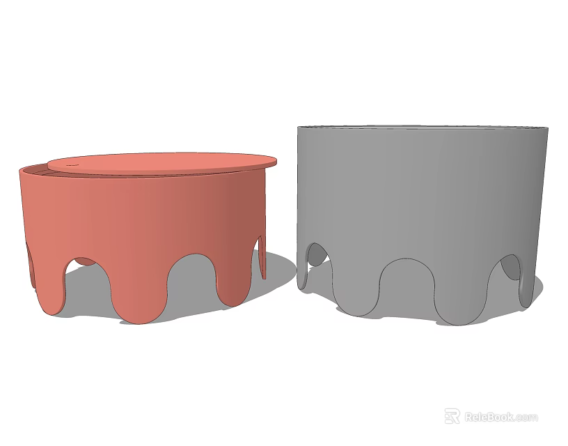 Modern Red and Gray Round Tables with Unique Drip-Shaped Leg Design 3d model