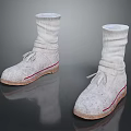 White Socks Boots with Fabric Upper Red Trim and White Laces Design