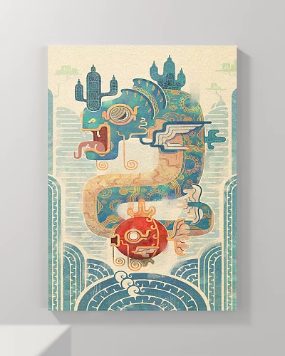 Colorful Abstract Painting With Dragon Like Figure Geometric Patterns And Vibrant Hues 3d model