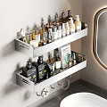 Two Tier Bathroom Set With Wall Mounted Metal Storage Shelves And Toiletries