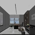 Modern Office Interior Design With Whiteboard Bookshelves Sofa Desk Computer And Window 3d model