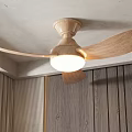 Modern Indoor Air Conditioner Fan With Wooden Blades And Ceiling Light Design