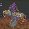 Blue Bridge Model With Tower Cables Gray Base And Cars On Red Terrain