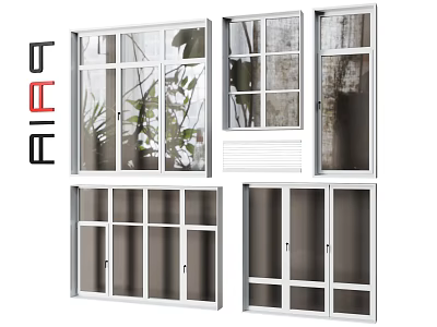 Modern Casement Windows With Grid Patterns And Various Glass Panel Designs 3d model