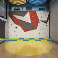 Indoor Climbing Wall With Colorful Grips And Safety Mats In Fitness Facility
