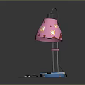 Pink Table Lamp With Cartoon Patterns Blue Base And Price Tag