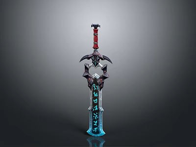 Ornate Mythical Sword With Red Black Hilt And Blue Rune Engraved Blade 3d model