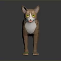 Origami Brown Striped Cat With White Belly Paws And Green Eyes
