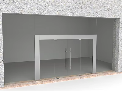 Modern Glass Double Doors With Metal Frame In Stone Wall Building Entrance 3d model