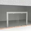 Modern Glass Double Doors With Metal Frame In Stone Wall Building Entrance