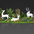 Gardenia Themed Floral Display with White Deer Sculptures Birdcages Green Plants and Yellow Flowers