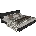 Modern Double Bed With Leather Headboard Brown White Pillows And Patterned Bedspread 3d model