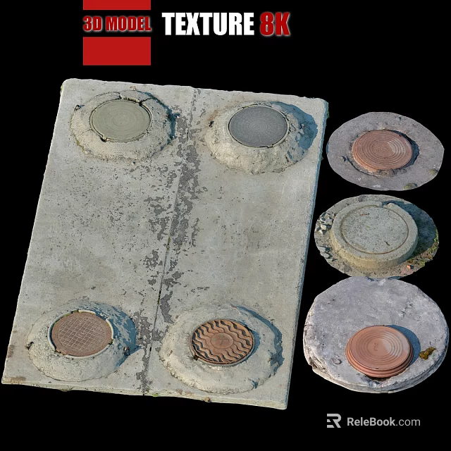 Round Textured Concrete Garden Decor Ornaments With Different Design Patterns 3d model 