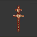 Exquisite Sculpture Carving of Golden Cross Adorned With Colored Gemstones