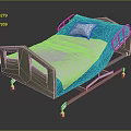 Adjustable Medical Bed With Blue Mattress White Pillow And Wheels For Patient Care
