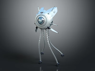 Sleek Metallic Mechanical Device With Multi Legged Structure And Circular Core 3d model