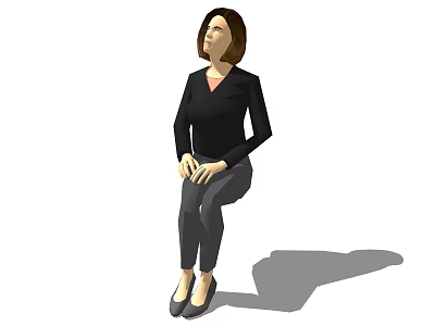 A woman sitting in black top and gray pants with black shoes and shadow 3d model