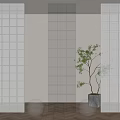 Glass Grid Room Dividers Green Transparent and Rose Gold in Modern Interior with Plant Decor