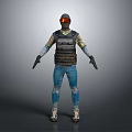 Tactical Character Wearing Orange Goggles Black Tactical Vest Blue Jeans And White Boots With Gloves