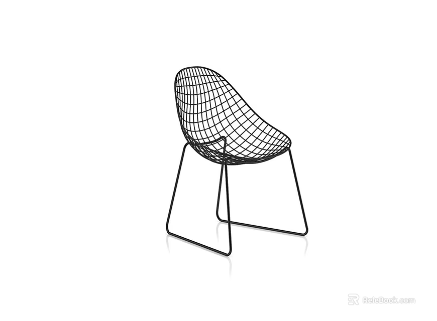 Minimalist Modern Leisure Chair Featuring Grid Pattern and Metal Wire Frame 3d model 