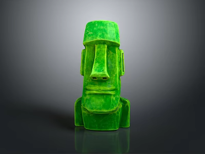 Green Moai Humanoid Figure Statue With Glossy Reflective Surface On Gray Background 3d model