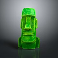 Green Moai Humanoid Figure Statue With Glossy Reflective Surface On Gray Background