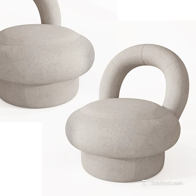 Two Gray Upholstered Accent Chairs With Rounded Design Modern Minimalist Style 3d model 