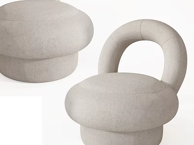 Two Gray Upholstered Accent Chairs With Rounded Design Modern Minimalist Style 3d model