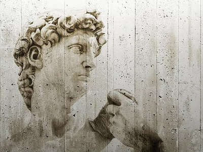 Classical Style Portrait Painting With Curly Hair Profile And Textured Wall Background 3d model