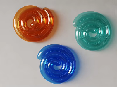 Modern Colorful Spiral Shaped Wall Decorations in Orange Blue and Green for Home Decor 3d model