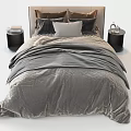 Modern Double Bed With Gray Comforter Brown Patterned Pillows And Side Nightstand 3d model