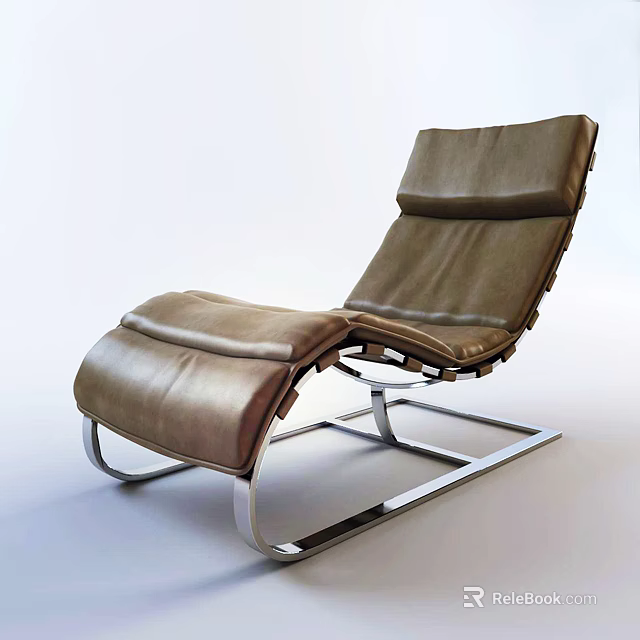 Brown Leather Lounge Chair With Sleek Metal Frame And Modern Design 3d model 