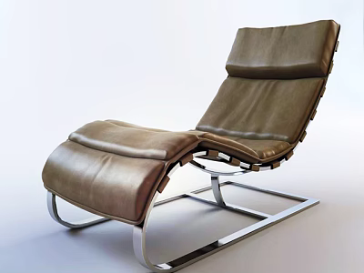 Brown Leather Lounge Chair With Sleek Metal Frame And Modern Design 3d model