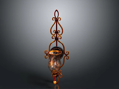 Ornate Brass Wall Sconce With Intricate Scrollwork And Decorative Glass Holder 3d model
