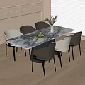Marble Tabletop Dining Table With Brown White Chairs And Wooden Floor Interior