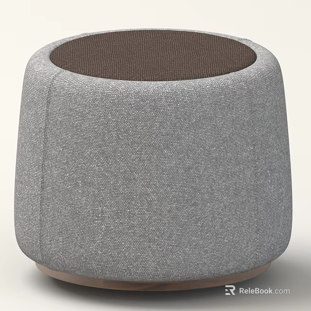Modern Gray Fabric Stool With Dark Brown Round Seat And Minimalist Design 3d model 