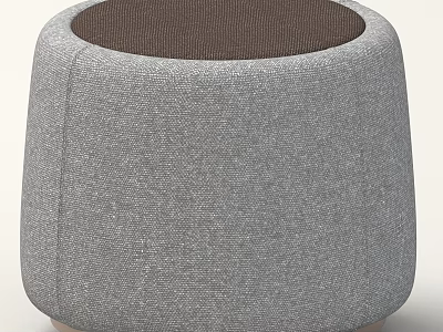 Modern Gray Fabric Stool With Dark Brown Round Seat And Minimalist Design 3d model