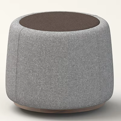 Modern Gray Fabric Stool With Dark Brown Round Seat And Minimalist Design 3d model