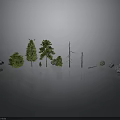 Natural Landscape Scene Components With Various Green Trees Dry Trunks And Decorative Rocks
