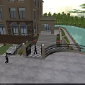Elegant Multi Story Townhouse With Beige Exterior Balconies Arched Windows And Green Trees