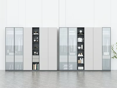 Modern Wardrobe Interior Design With Glass Panel Doors Open Shelves And White Finish 3d model