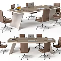 Modern Office Conference Table With Ergonomic Chairs And Laptops On Surface 3d model