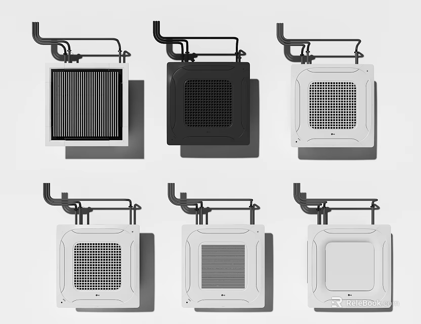 Various Styles of Air Conditioner Air Vents with Black and White Grille Designs 3d model 